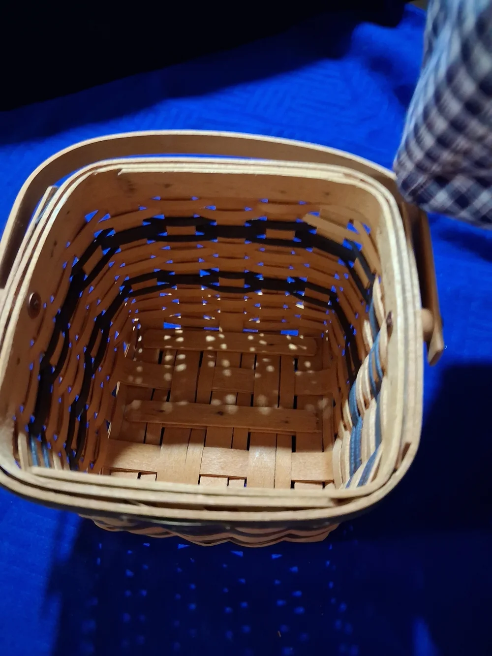Longaberger Blue Plaid Lined Woven Storage Basket